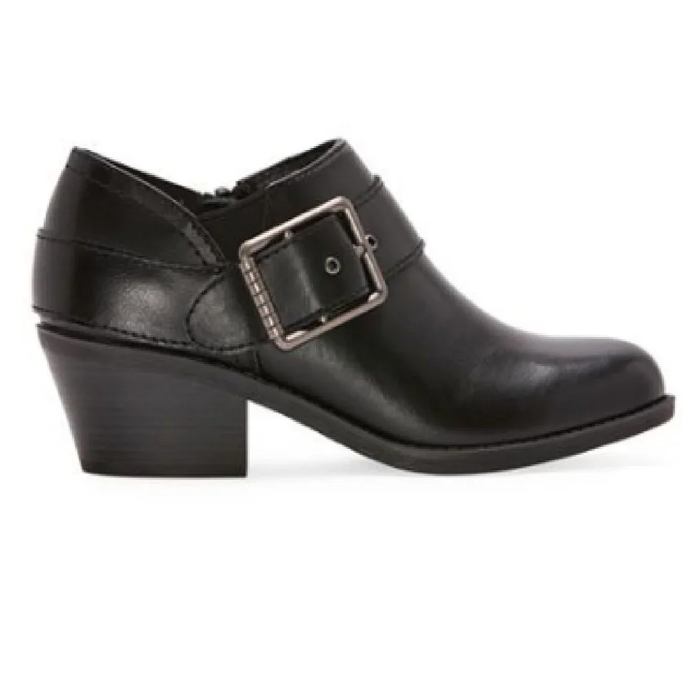 Frye & Co Womens Size 9.5M Berlyn Stacked Heel Booties Black Buckle Detail